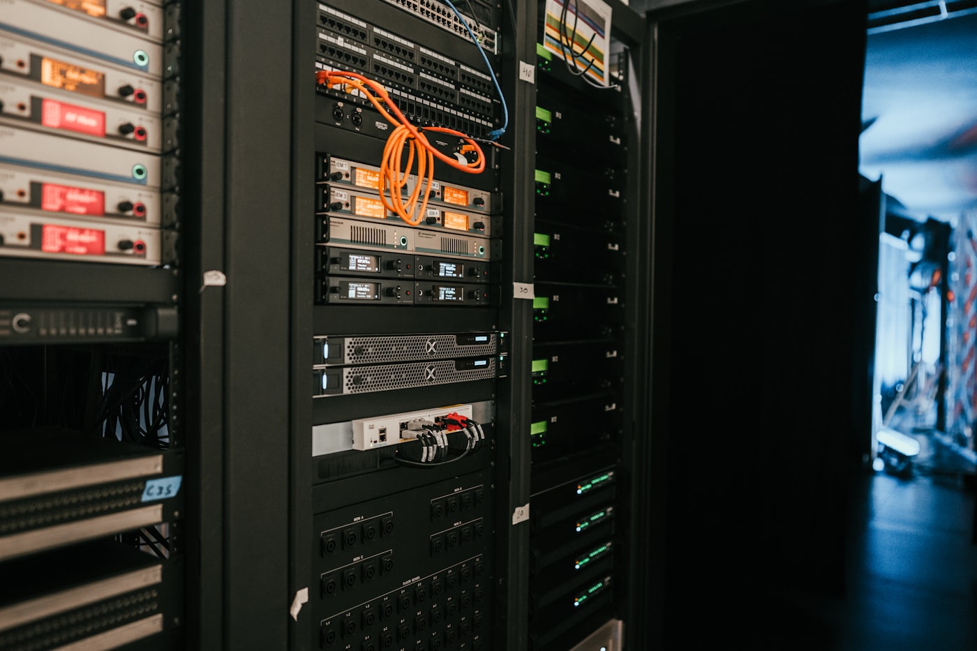 Server rack inside a data center